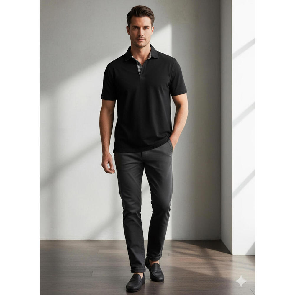 Michael Kors Men's Black Polo Shirt with Checkered Collar XL